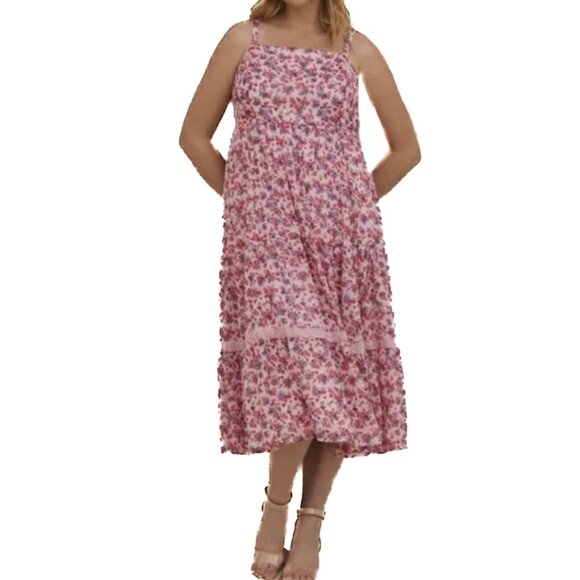 torrid Dresses & Skirts - torrid Pink Gold Floral Chiffon and Lurex Tiered Ruffles Maxi Dress Size 2 - NWT